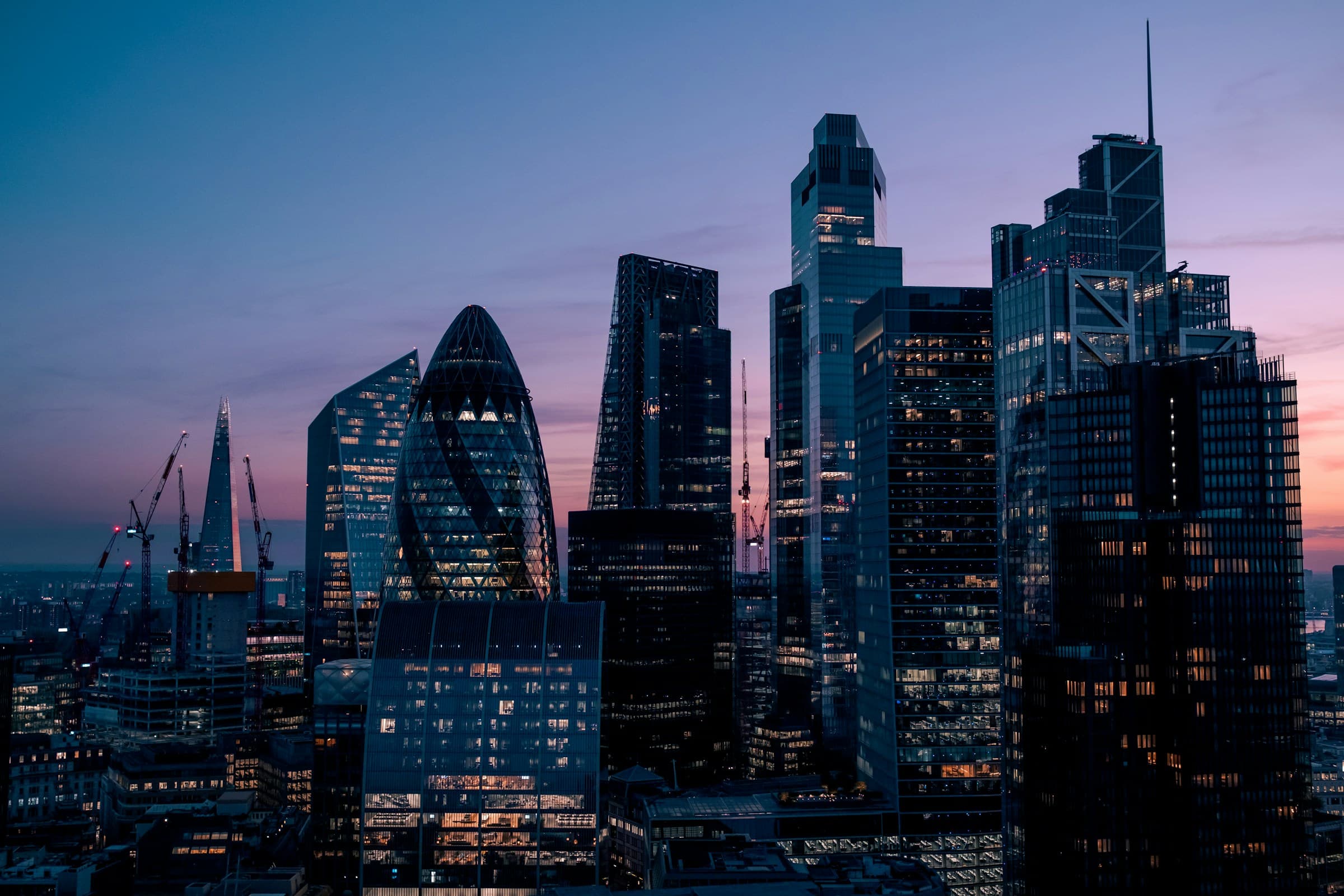 London financial district at dusk