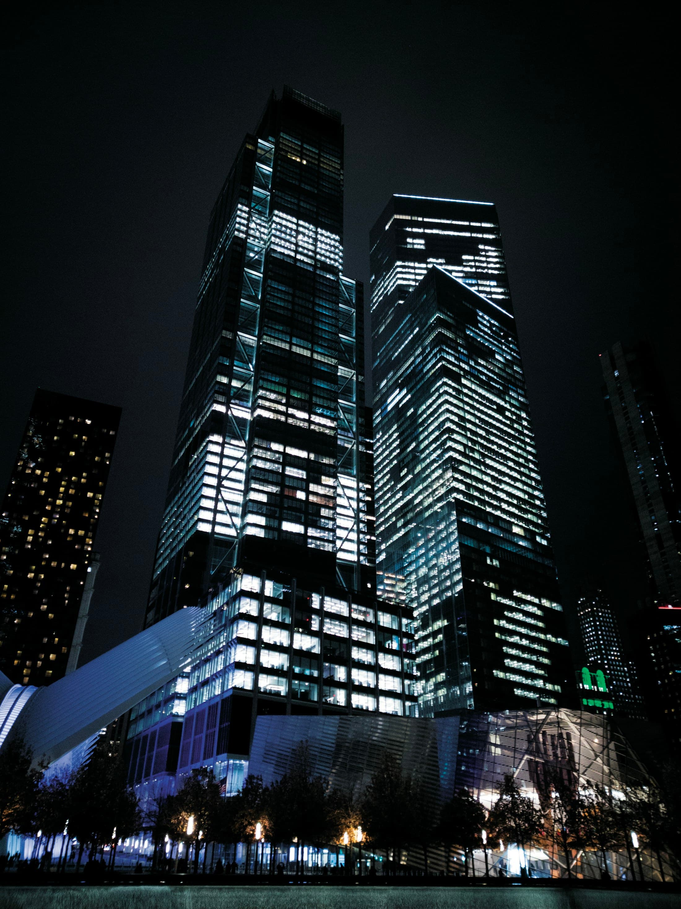 Illuminated office towers at night